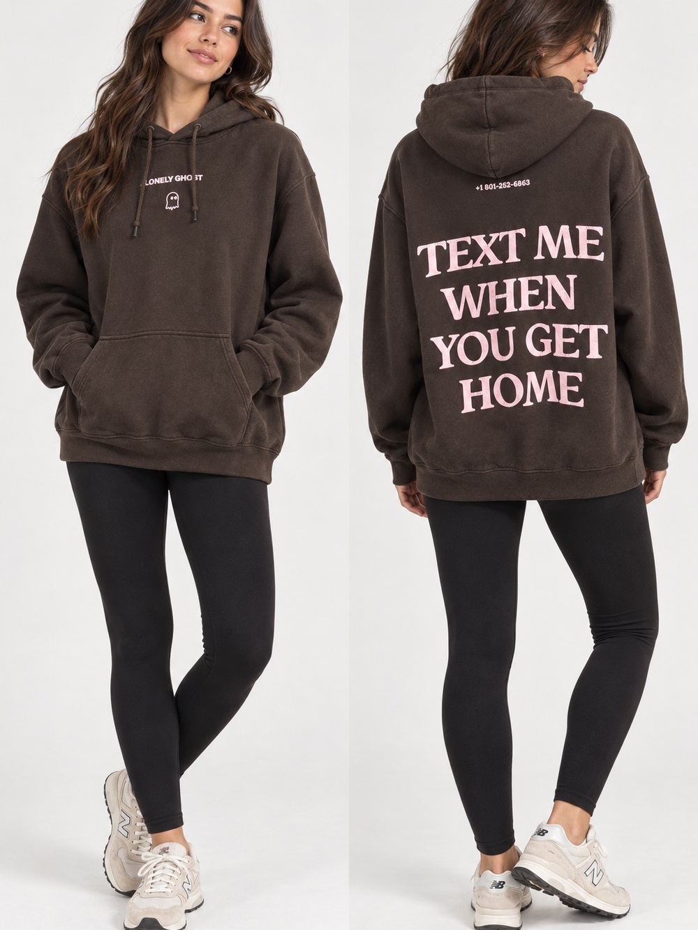 Lonely Ghost Text Me When You Get Home Brown Hoodie